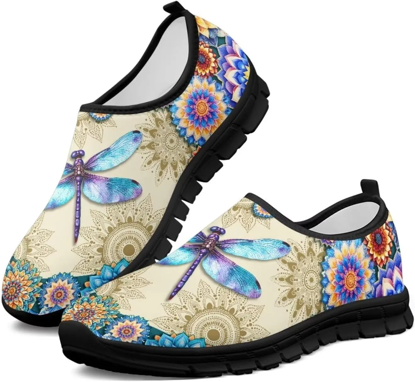 Floral Print Sneakers for Women Casual Low-Top Soft Anti-Skid Sneakers Slip On Lightweight Holiday Travel Shoes for Teen Girls US 5.5-11.5