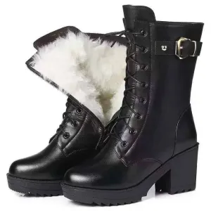 High-Heeled Boots with Thick Wool Lining-Genuine Snow Boots