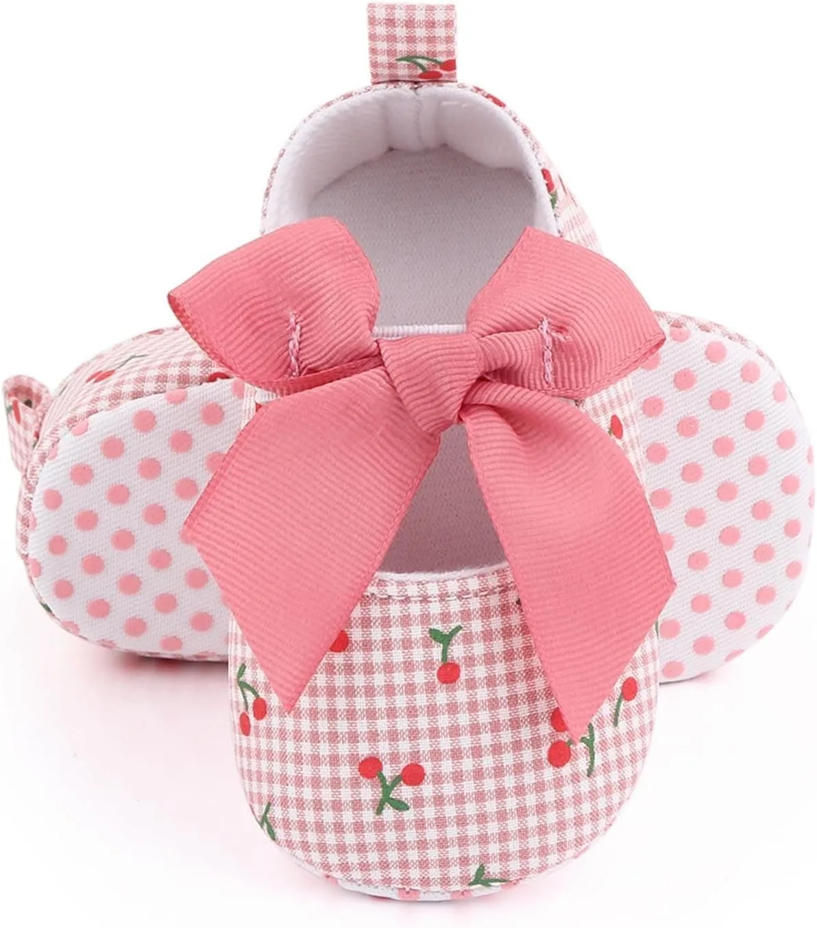 Little Girls Shoes 0 12M Infant Baby Flat Anti-Slip Rubber Sole Cute Plaid Cherry Toddler Wedding Princess Shoes