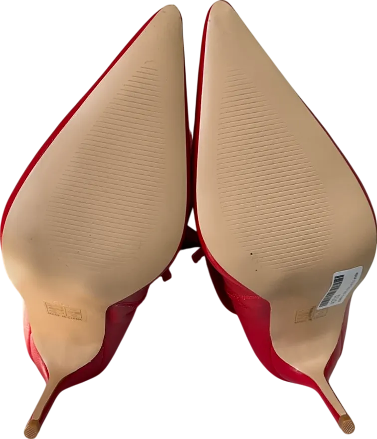 PrettyLittleThing Cherry Red Point Toe Patent Pu Angled Edge Knee High Heeled Boots UK 6 EU 39 