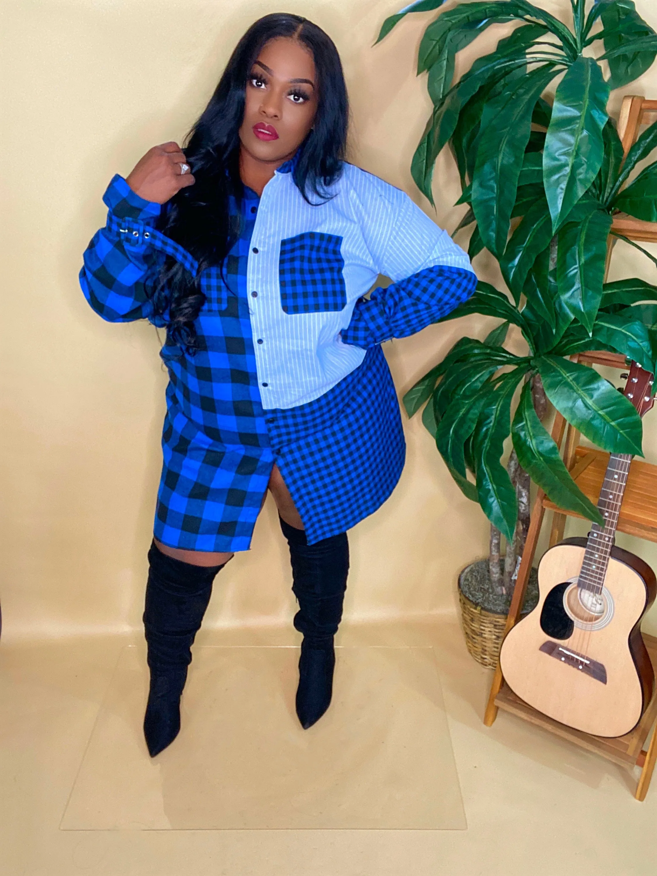 "TRU BLUE" BOYFRIEND BUTTON DOWN SHIRT DRESS