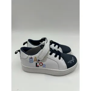 Small Kid Size 11, Fashion Sneakers w/ White and Blue Leather, and Sailor Design