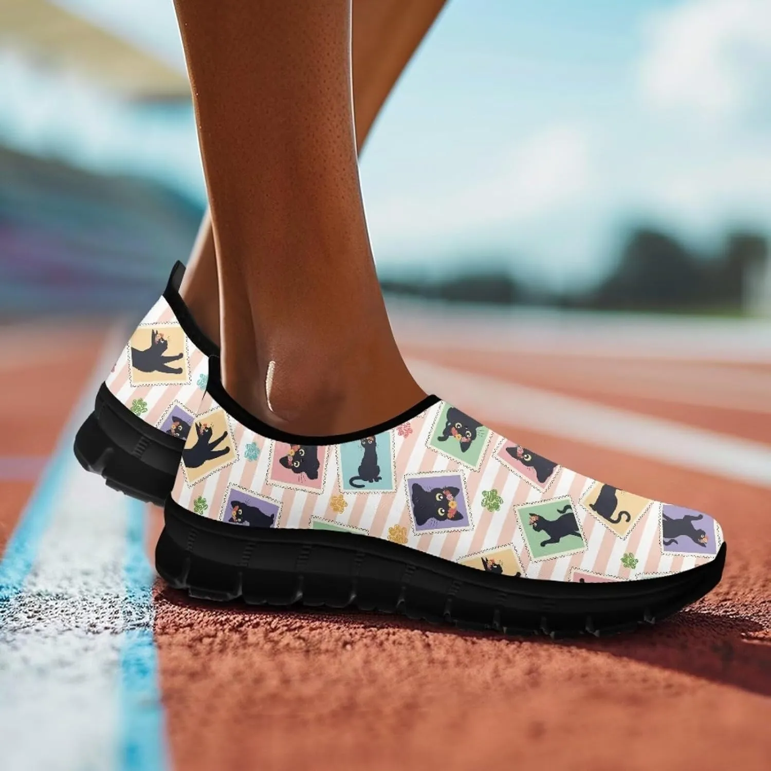 Women's Art Painted Travel Shoes Slip On Casual Mesh Loafers Lightweight Comfort Fashion Outdoor Sneaker for Ladies US Size 5.5-11.5
